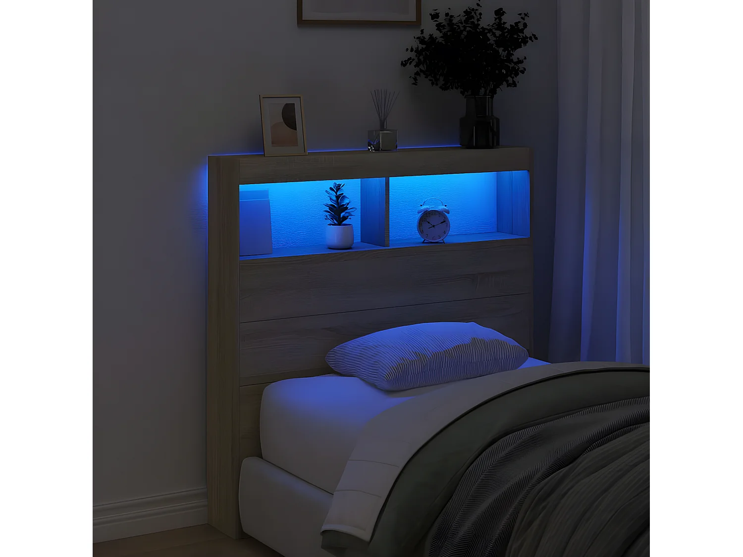 Armoire tête de lit avec LED chêne sonoma 100x17x102 cm