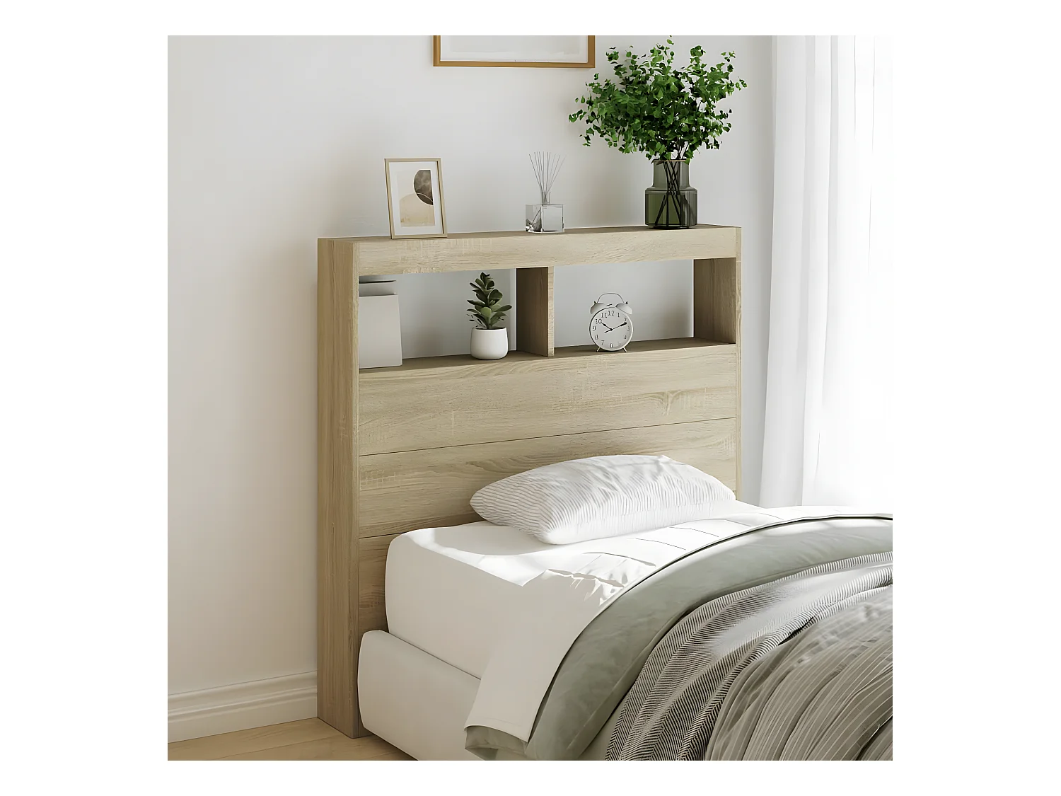 Armoire tête de lit avec LED chêne sonoma 100x17x102 cm