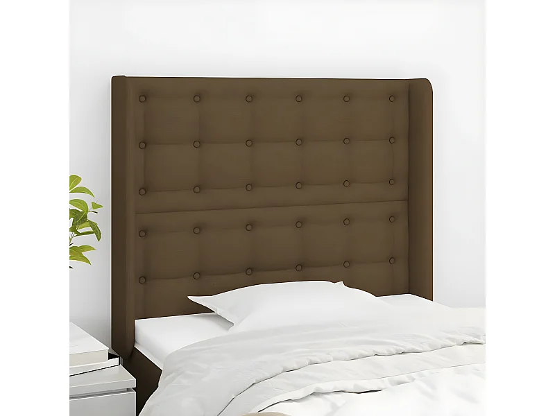 Tête de lit avec oreilles Marron foncé 83x16x118/128 cm Tissu