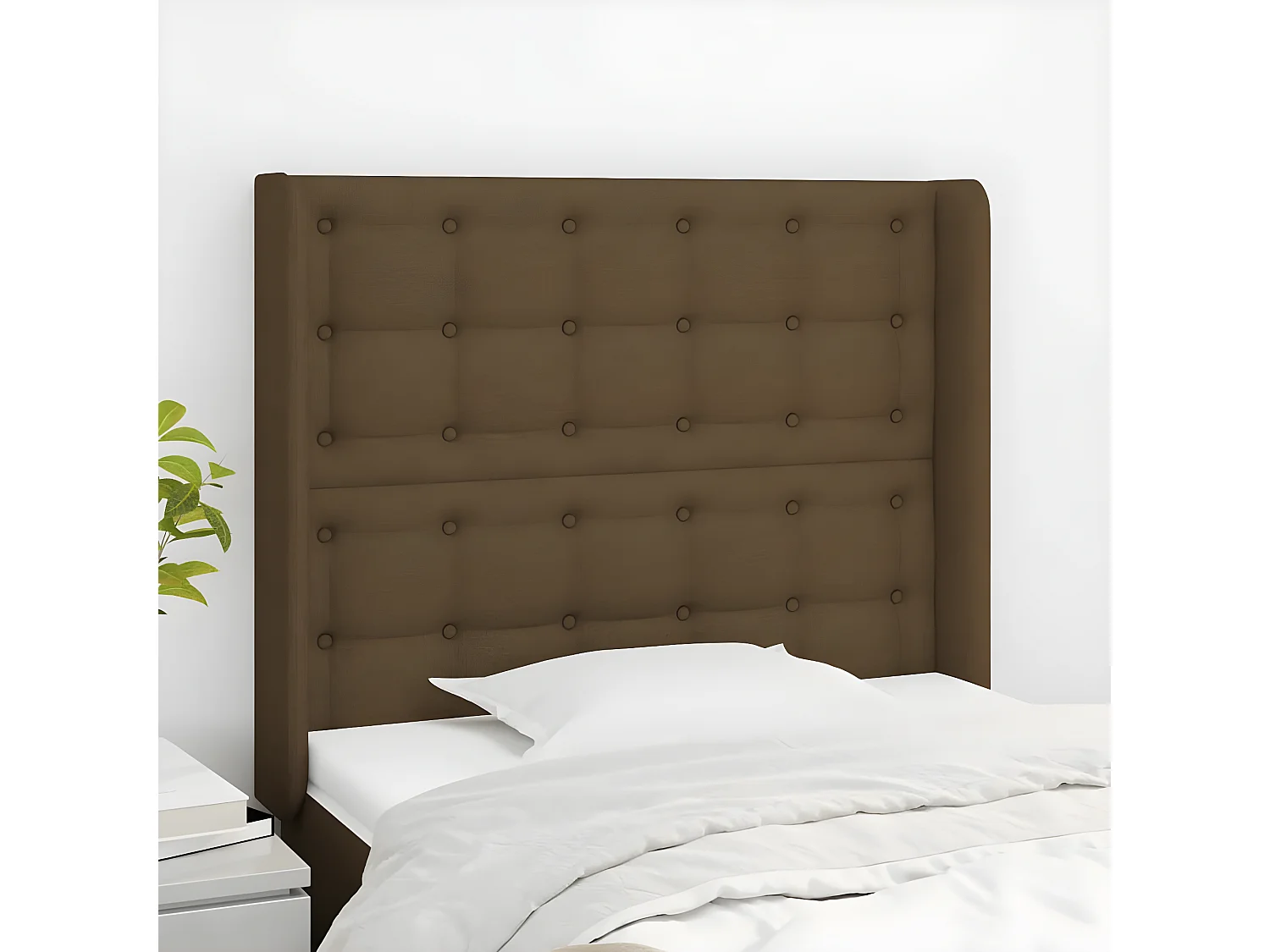 Tête de lit avec oreilles Marron foncé 83x16x118/128 cm Tissu