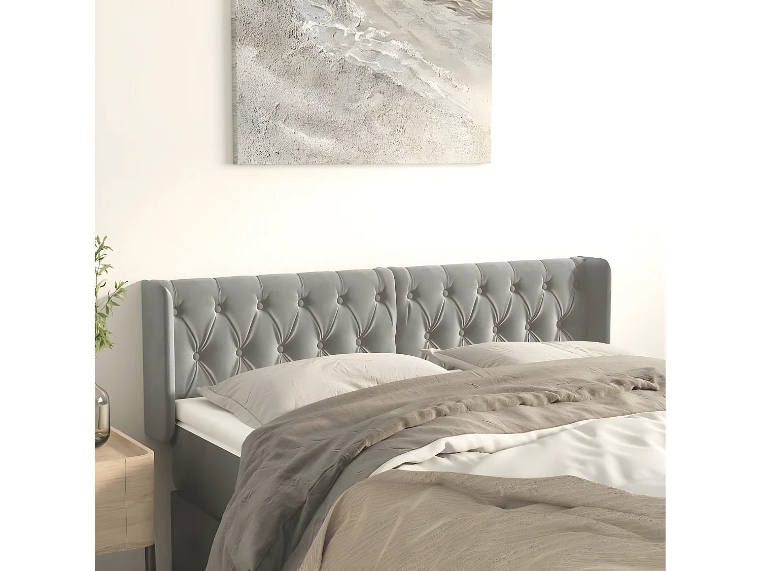 Tête de lit avec oreilles Gris clair 163x16x78/88 cm Velours