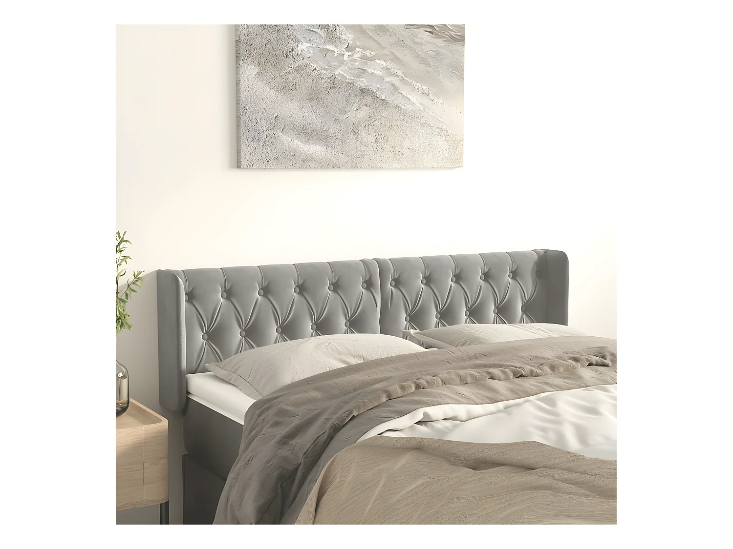 Tête de lit avec oreilles Gris clair 163x16x78/88 cm Velours