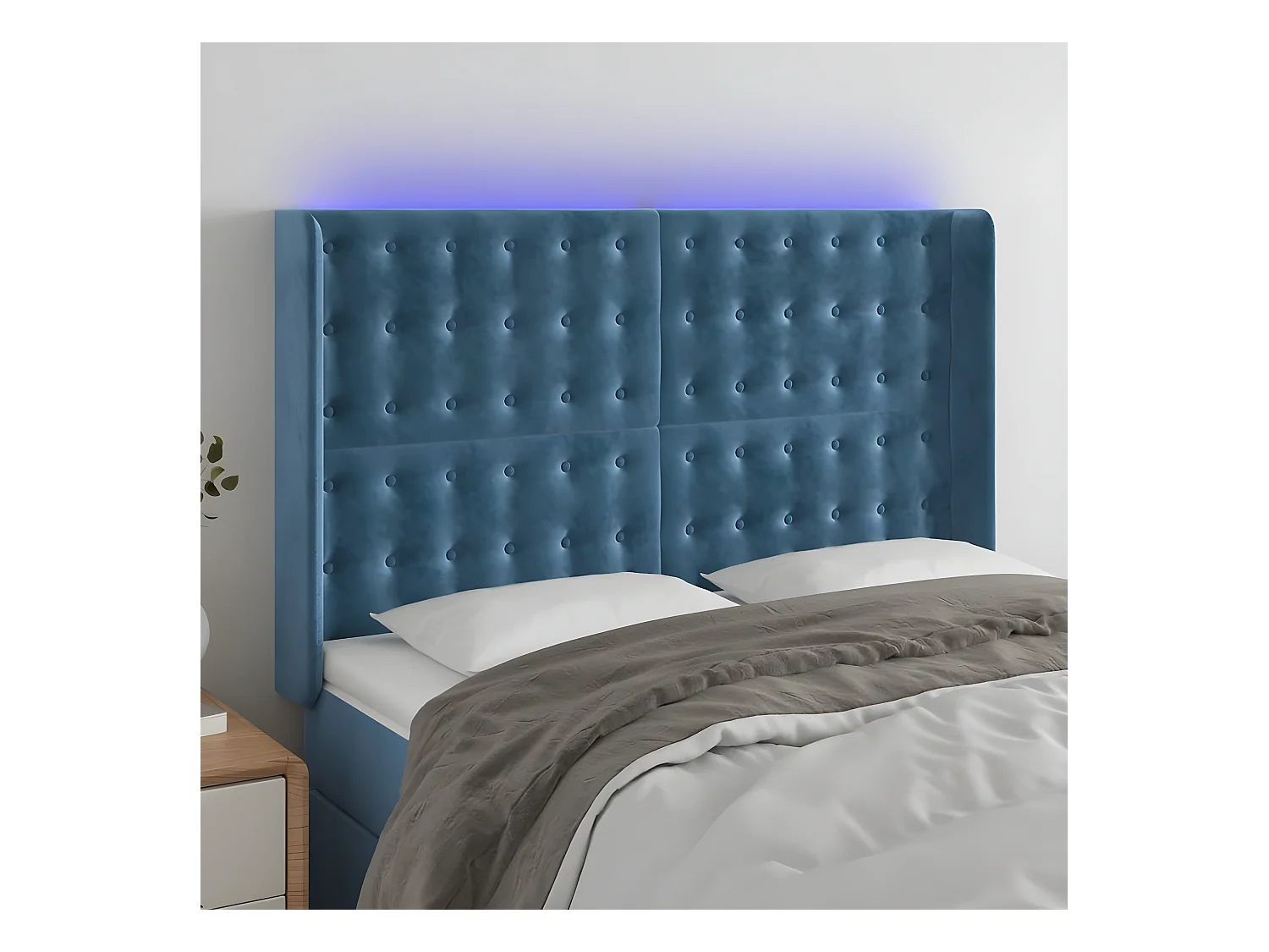 Hoofdbord LED 147x16x118/128 cm fluweel donkerblauw