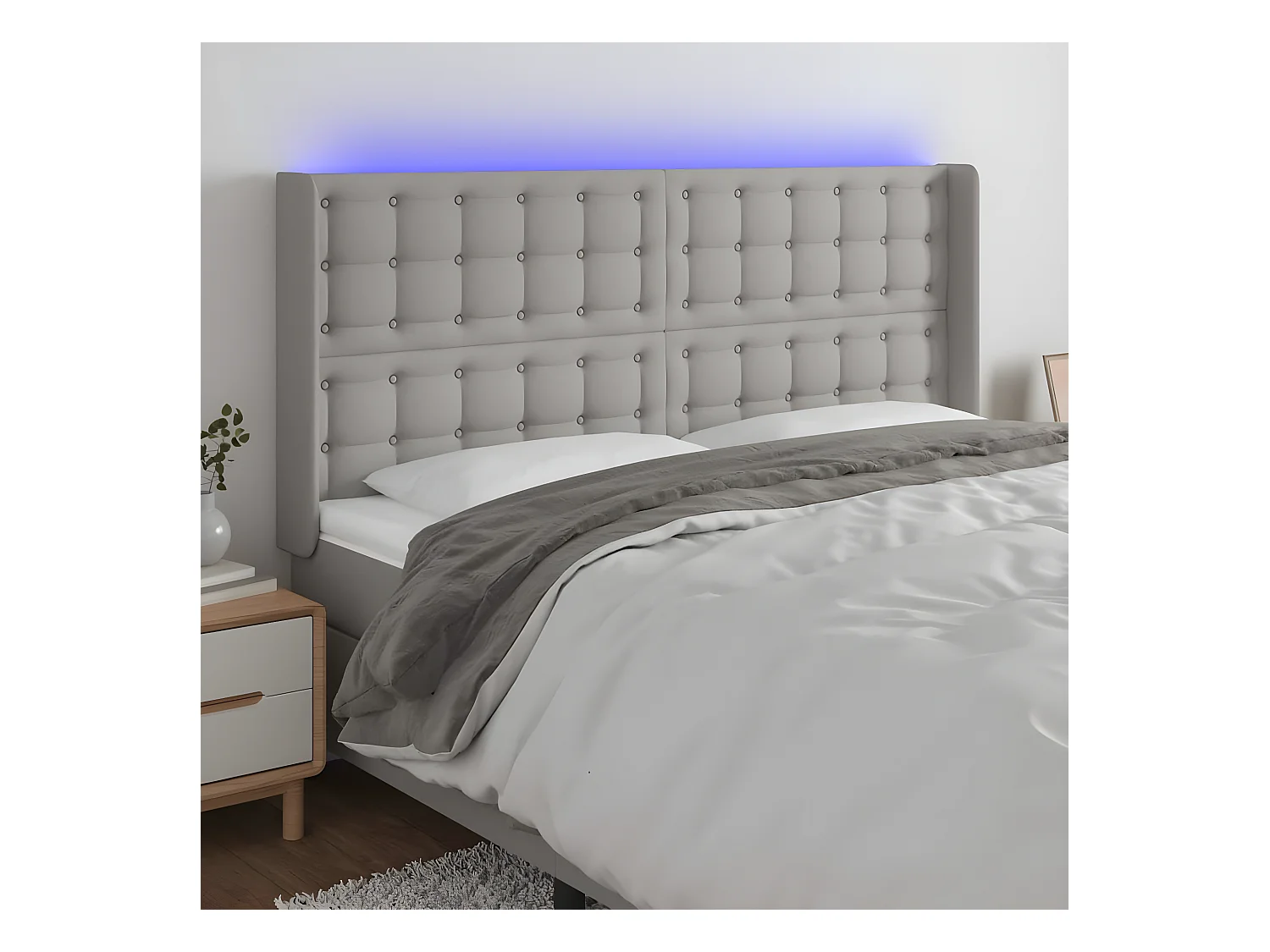 Hoofdbord LED 183x16x118/128 cm stof lichtgrijs