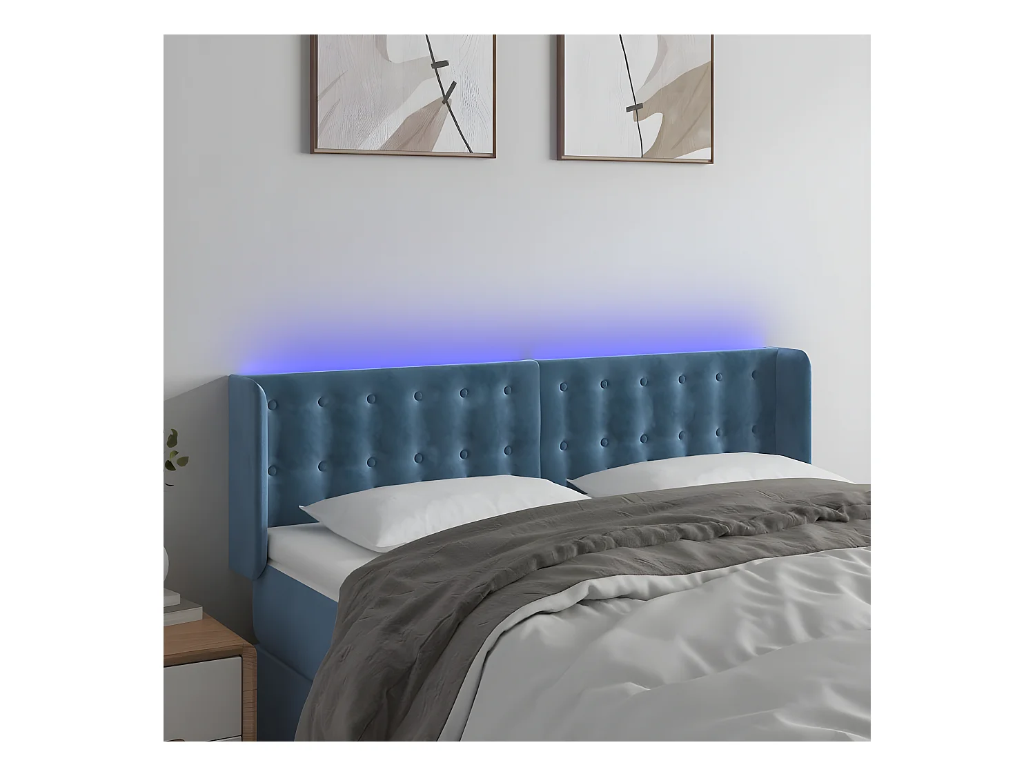 Hoofdbord LED 147x16x78/88 cm fluweel donkerblauw