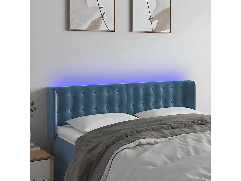 Hoofdbord LED 147x16x78/88 cm fluweel donkerblauw