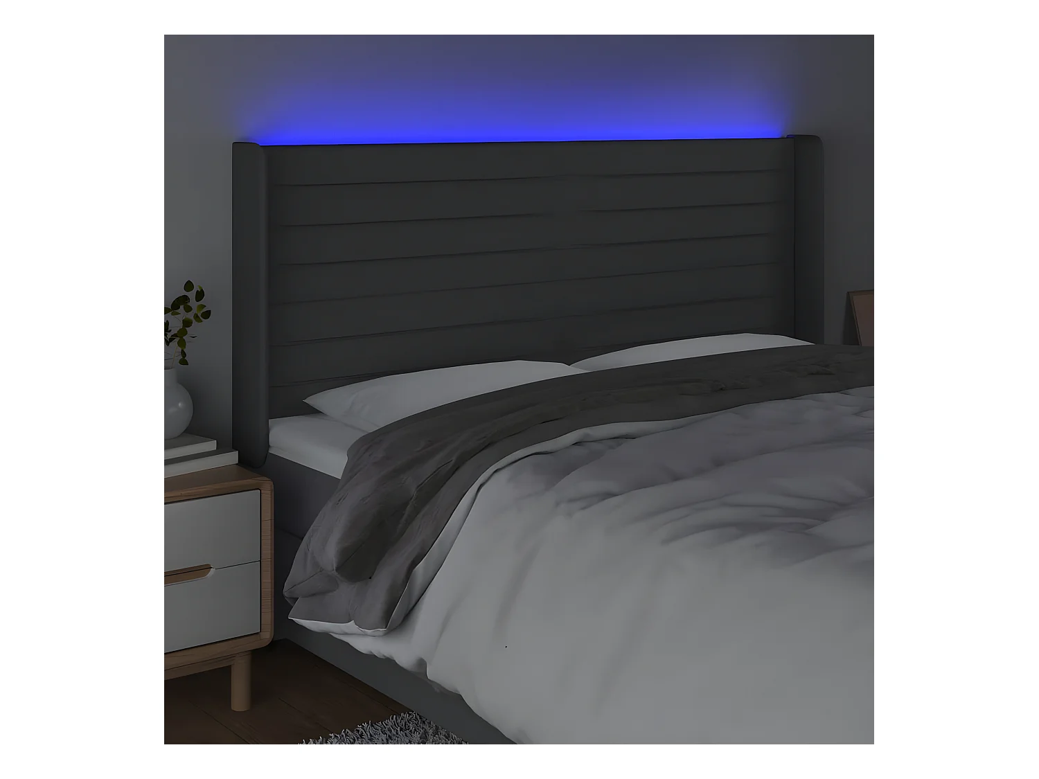 Tête de lit à LED Gris foncé 203x16x118/128 cm Tissu