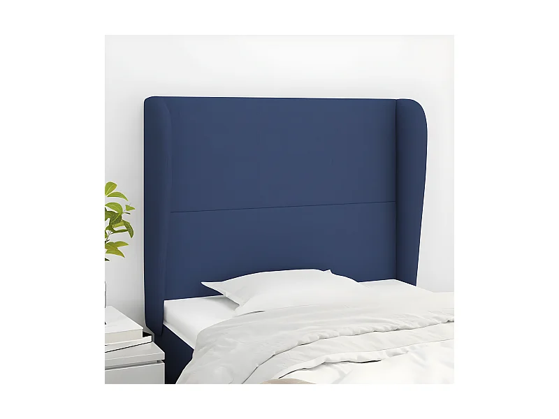 Cabecero con orejas de tela azul 83x23x118/128 cm