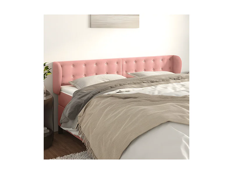 Tête de lit avec oreilles Rose 163x23x78/88 cm Velours