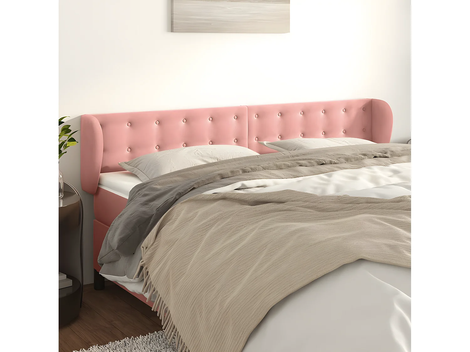 Tête de lit avec oreilles Rose 163x23x78/88 cm Velours