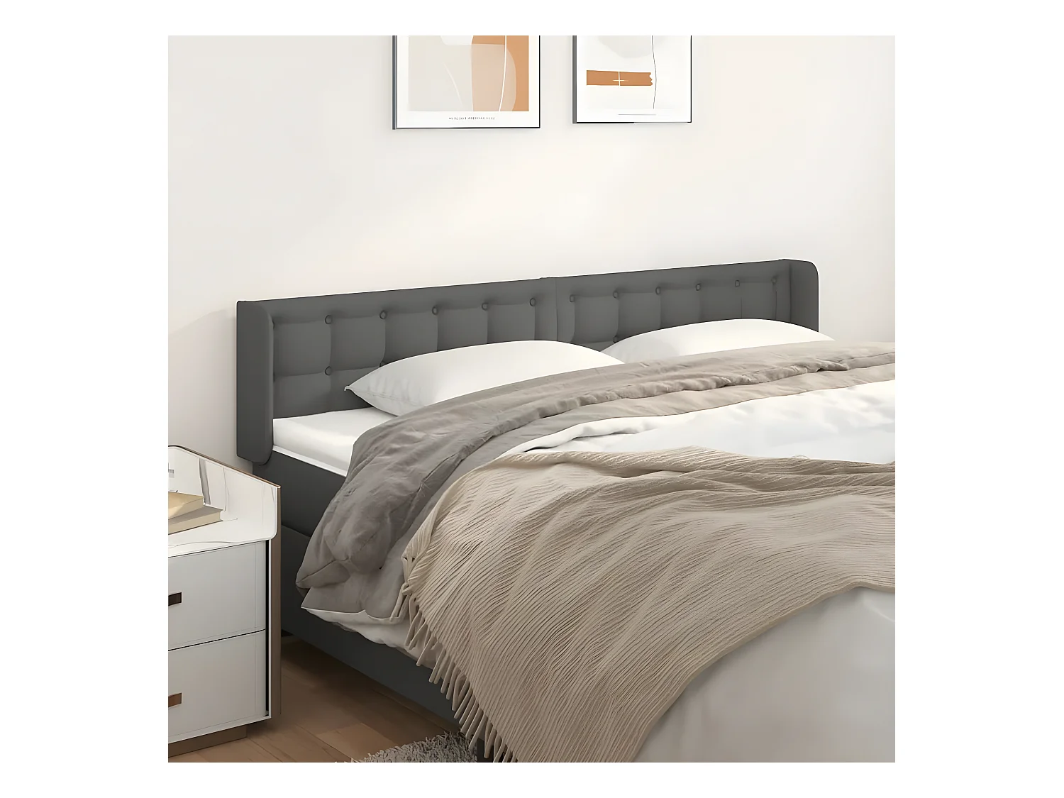 Cabecero de cuero sintético gris 203x16x78/88 cm