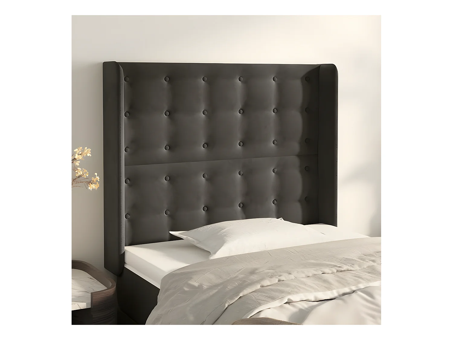 Tête de lit avec oreilles Gris foncé 93x16x118/128 cm Velours