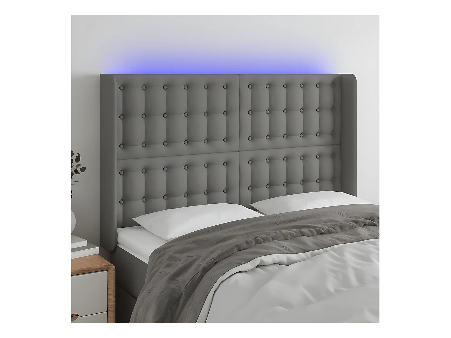 Tête de lit à LED Gris foncé 147x16x118/128 cm Tissu