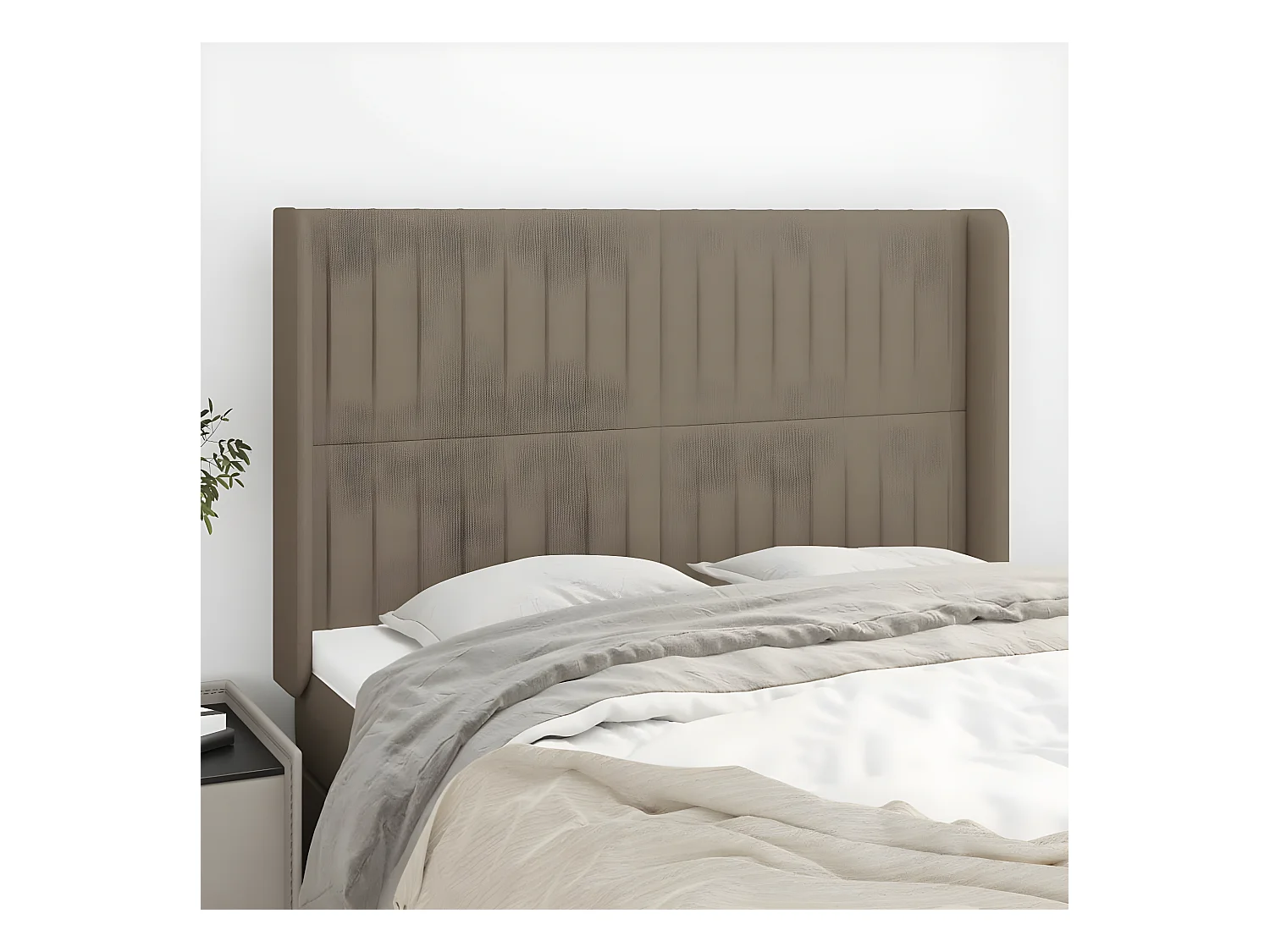 Hoofdbord met randen 147x16x118/128 cm stof taupe