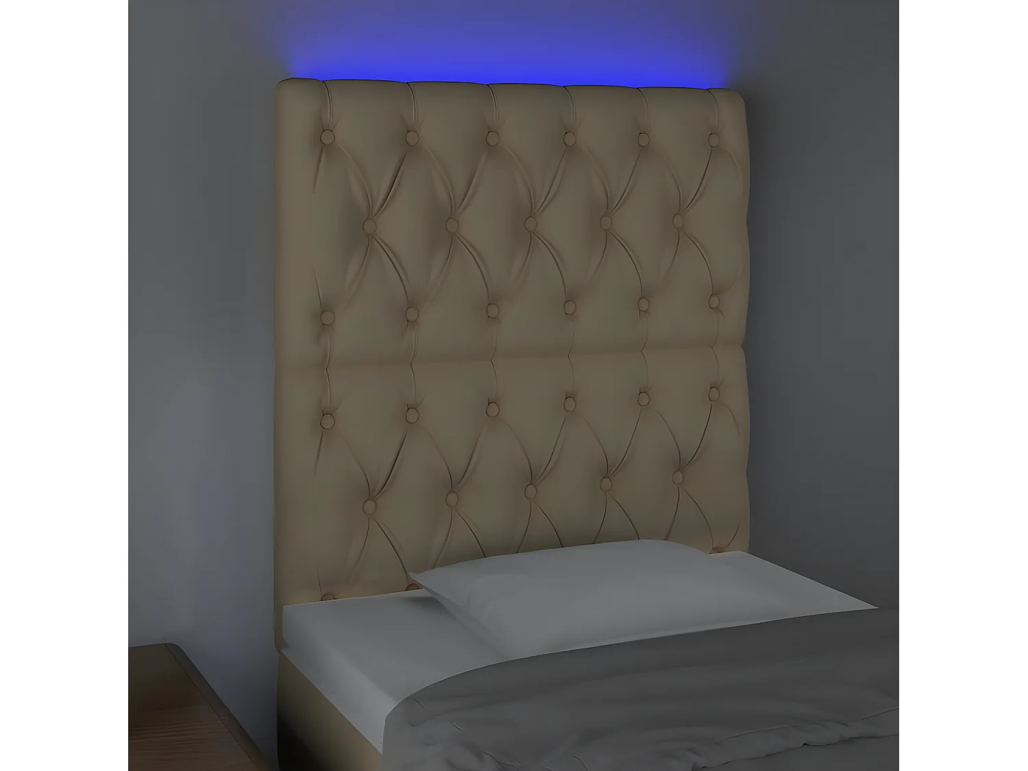 Cabecero con luces LED tela crema 80x7x118/128 cm