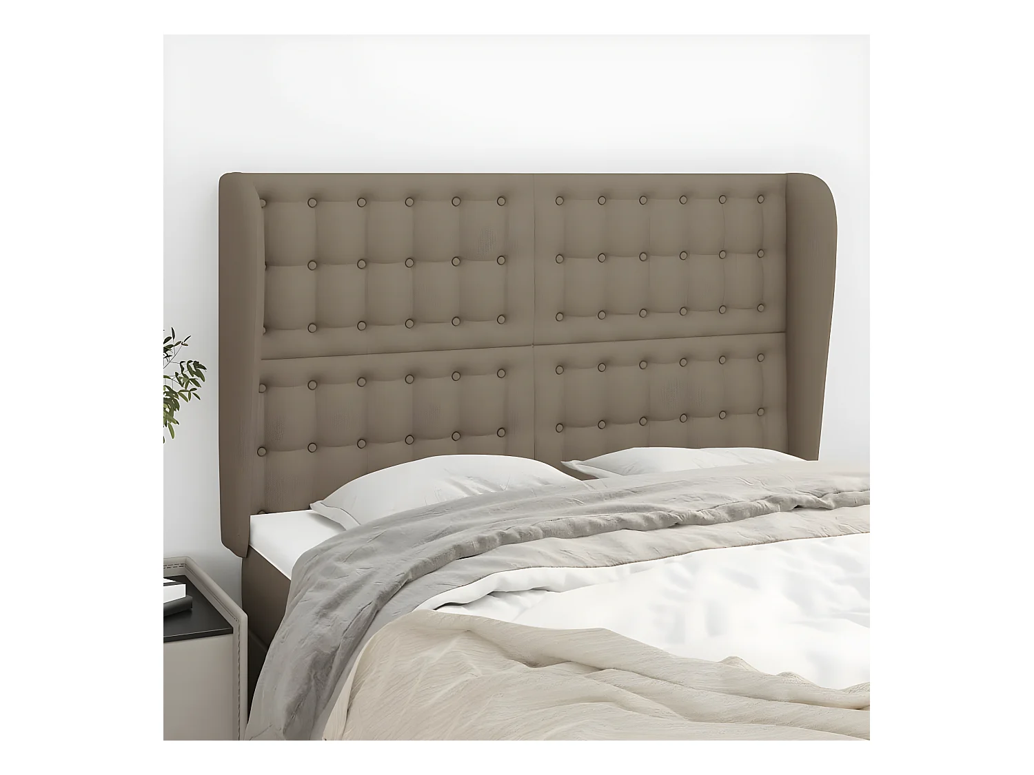 Hoofdbord met randen 147x23x118/128 cm stof taupe