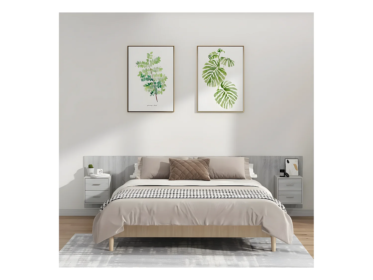 Tête de lit avec armoires Gris sonoma Bois d'ingénierie