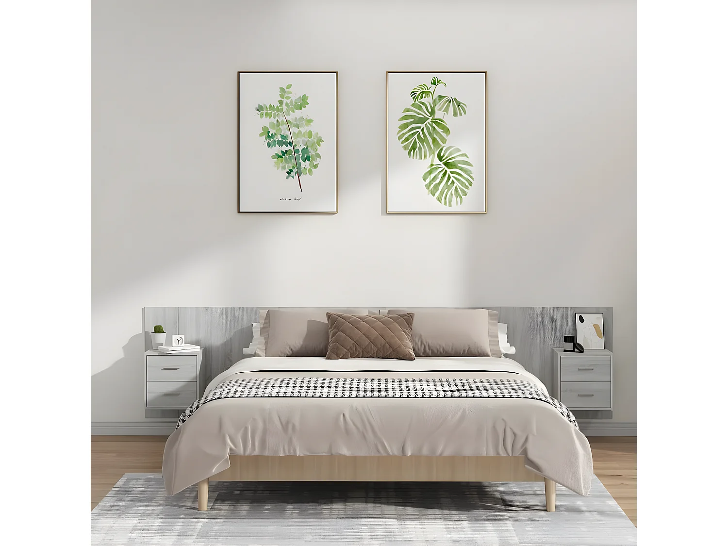 Tête de lit avec armoires Gris sonoma Bois d'ingénierie