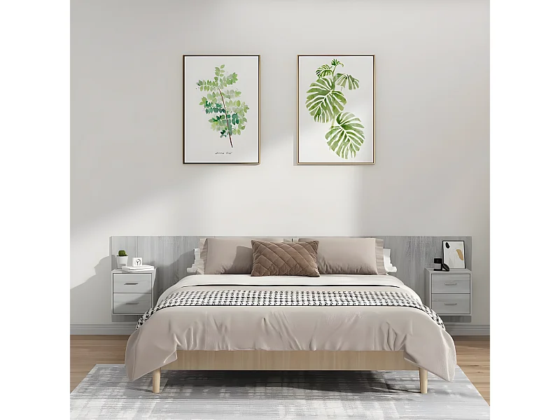 Tête de lit avec armoires Gris sonoma Bois d'ingénierie