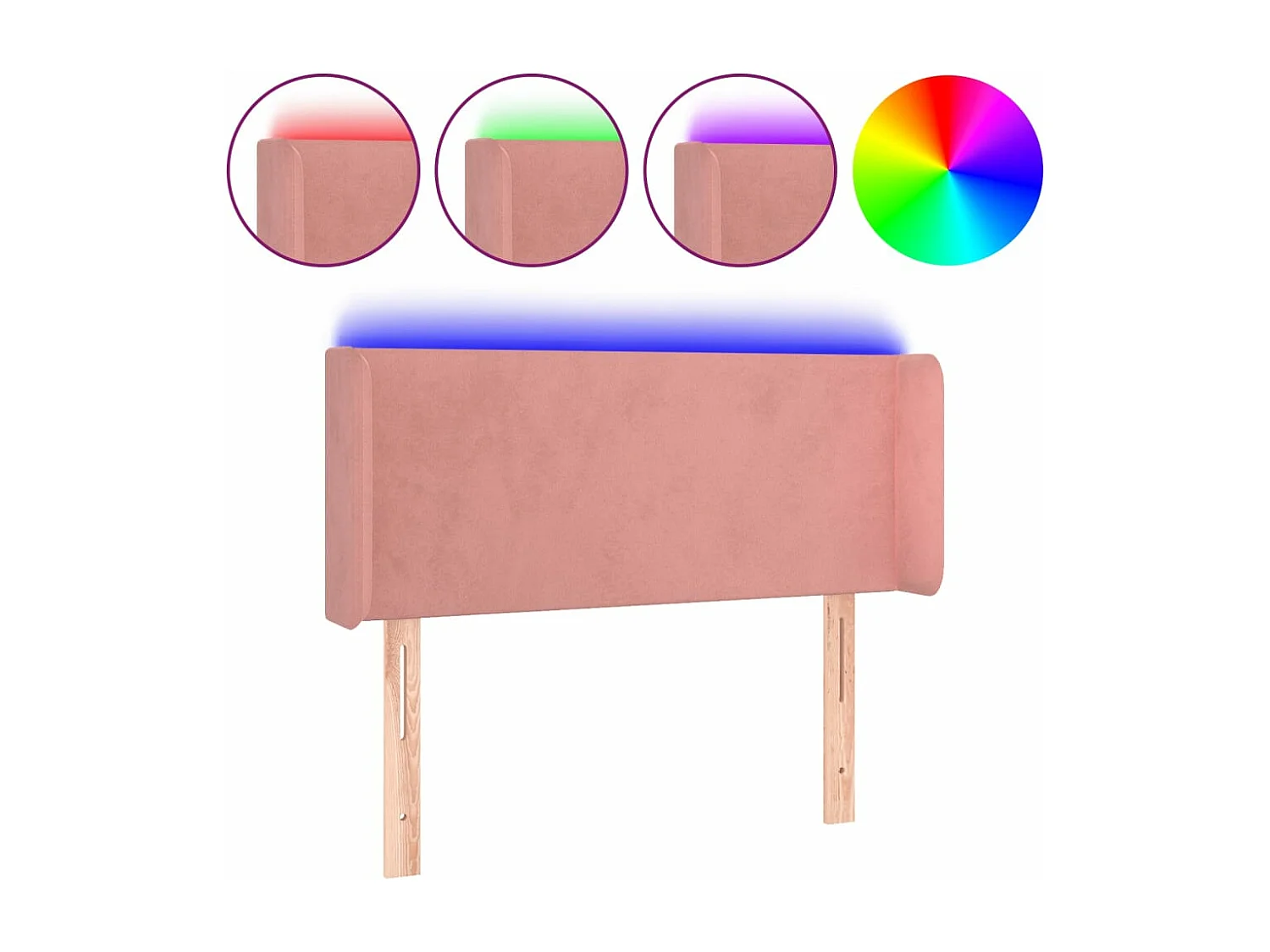Cabeceira de cama c/ luzes LED veludo 83x16x78/88 cm rosa