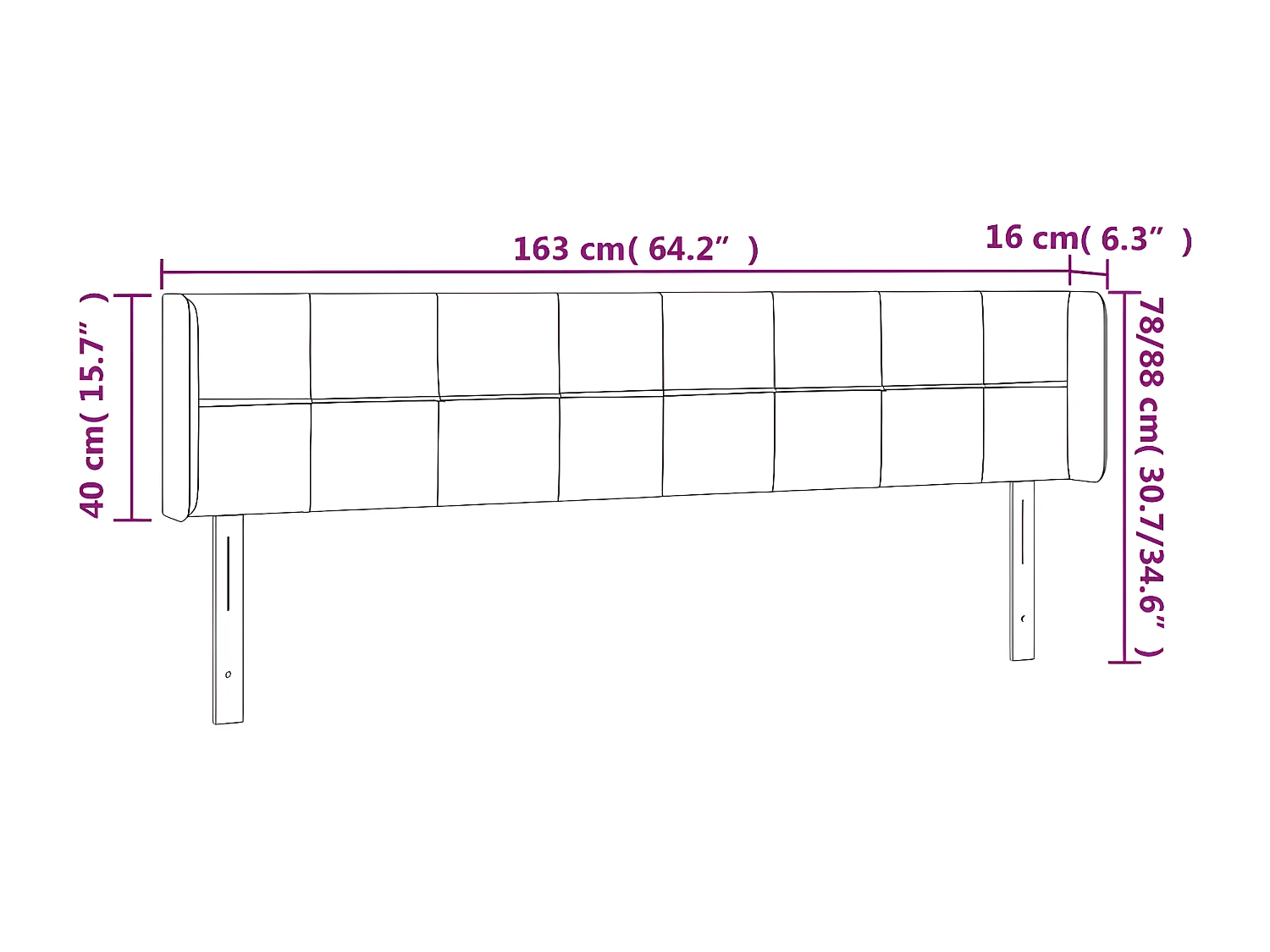 Tête de lit avec oreilles Rose 163x16x78/88 cm Velours
