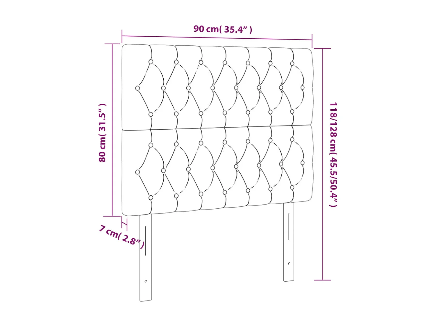 Cabeceira de cama 2 peças tecido 90x7x78/88 cm castanho-escuro