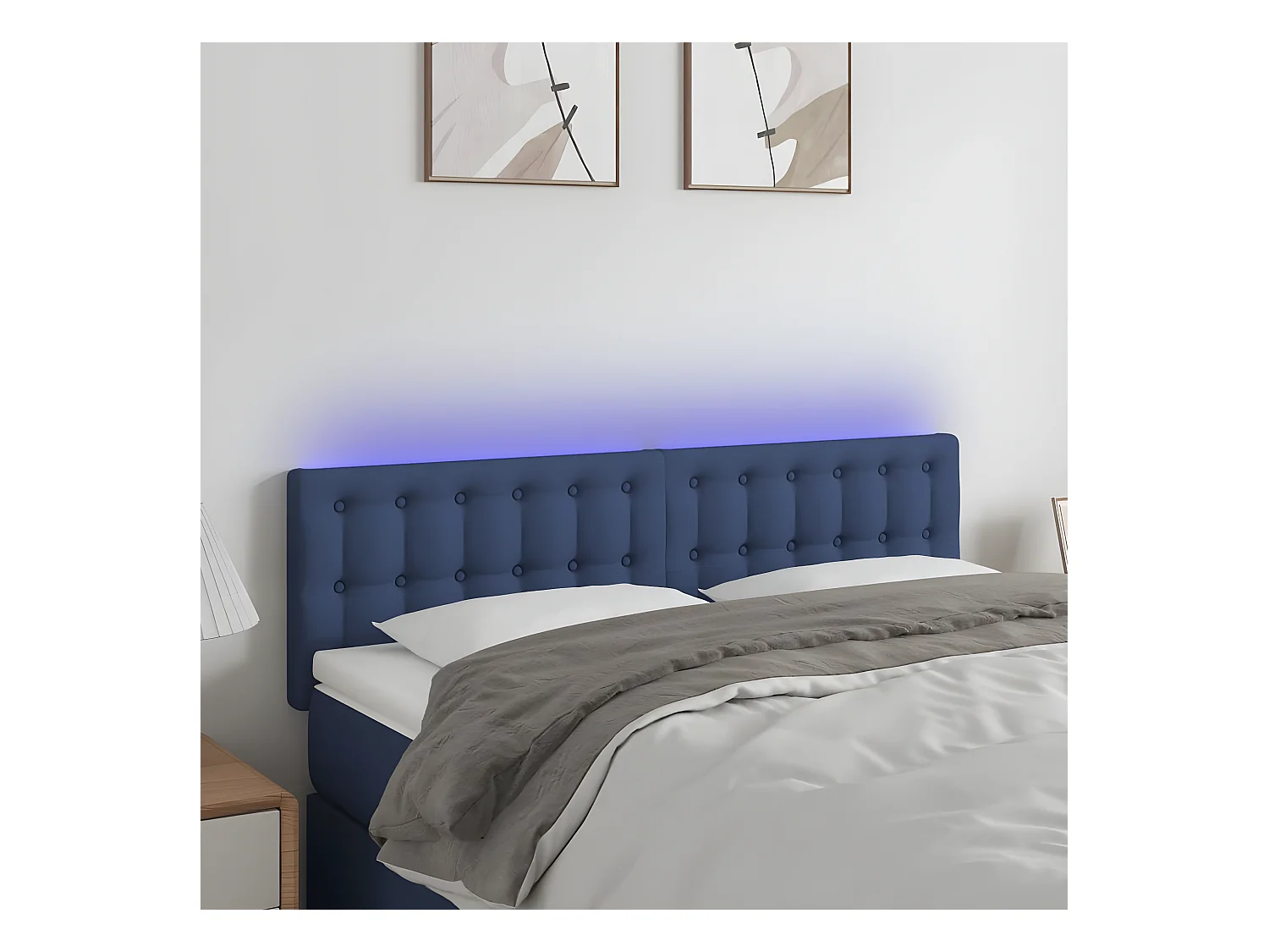 Tête de lit à LED Bleu 144x5x78/88 cm Tissu