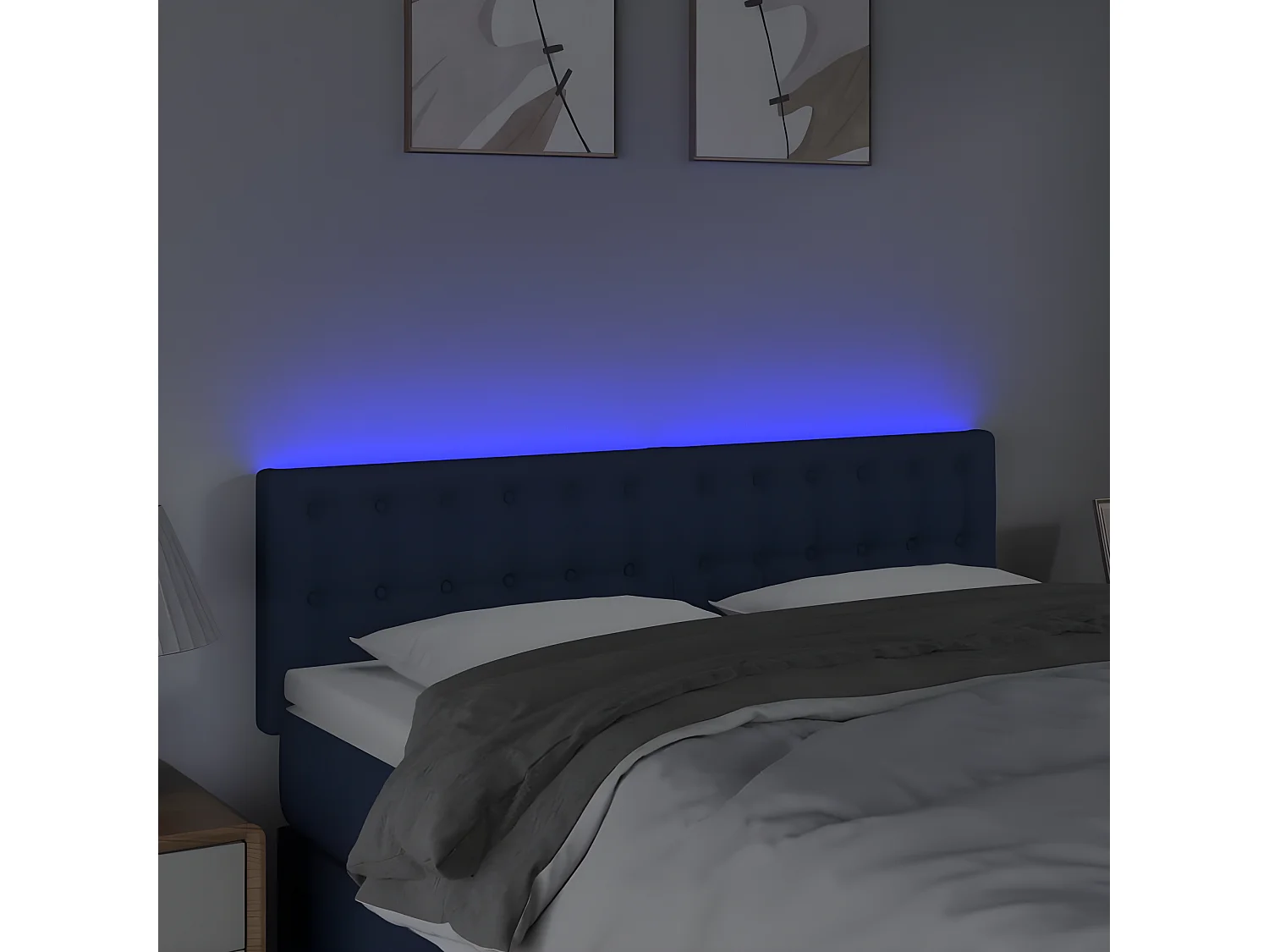 Tête de lit à LED Bleu 144x5x78/88 cm Tissu