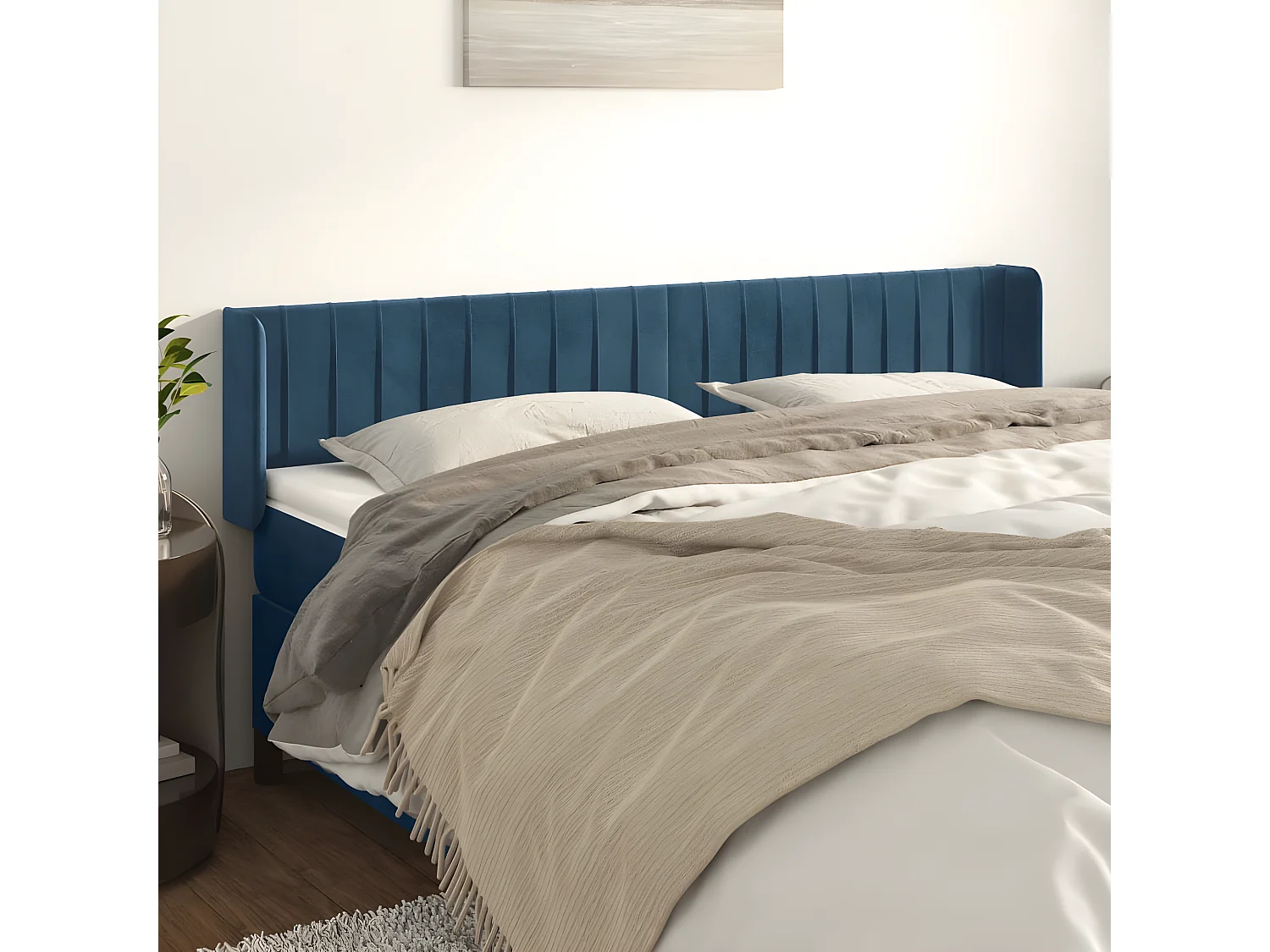 Tête de lit avec oreilles Bleu foncé 203x16x78/88 cm Velours