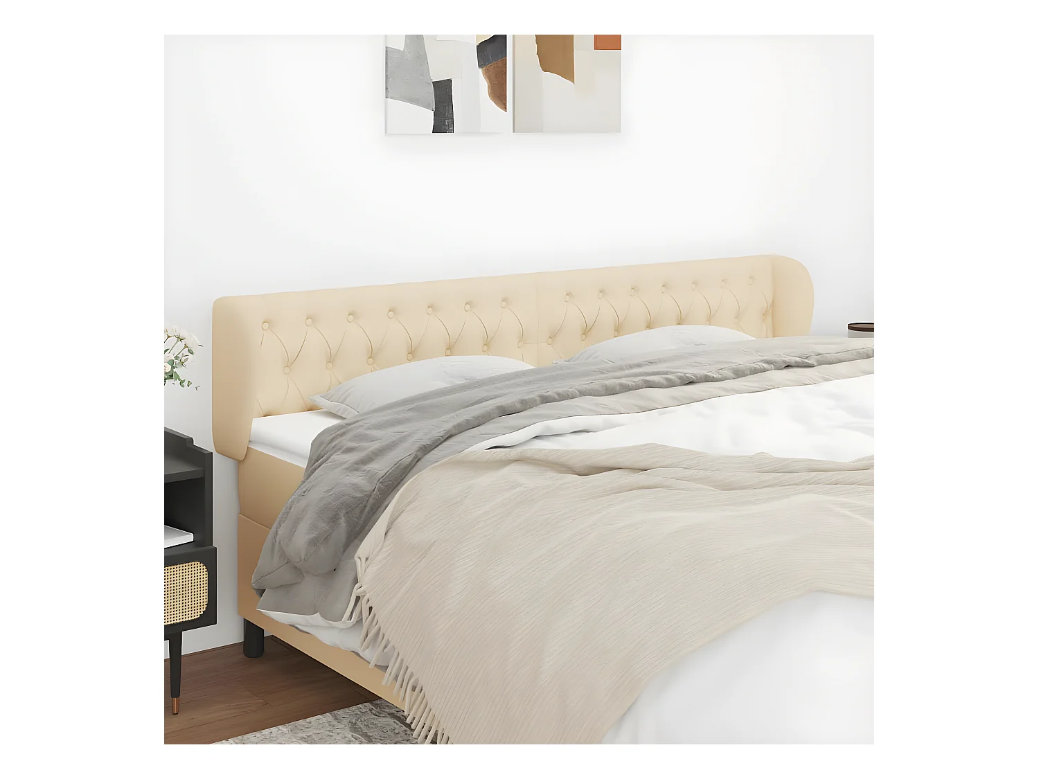 Cabecero de tela color crema 183x23x78/88 cm