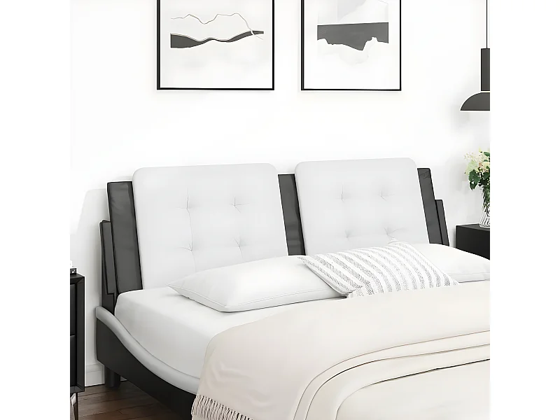 Almofadão de cabeceira 160 cm couro artificial branco e preto