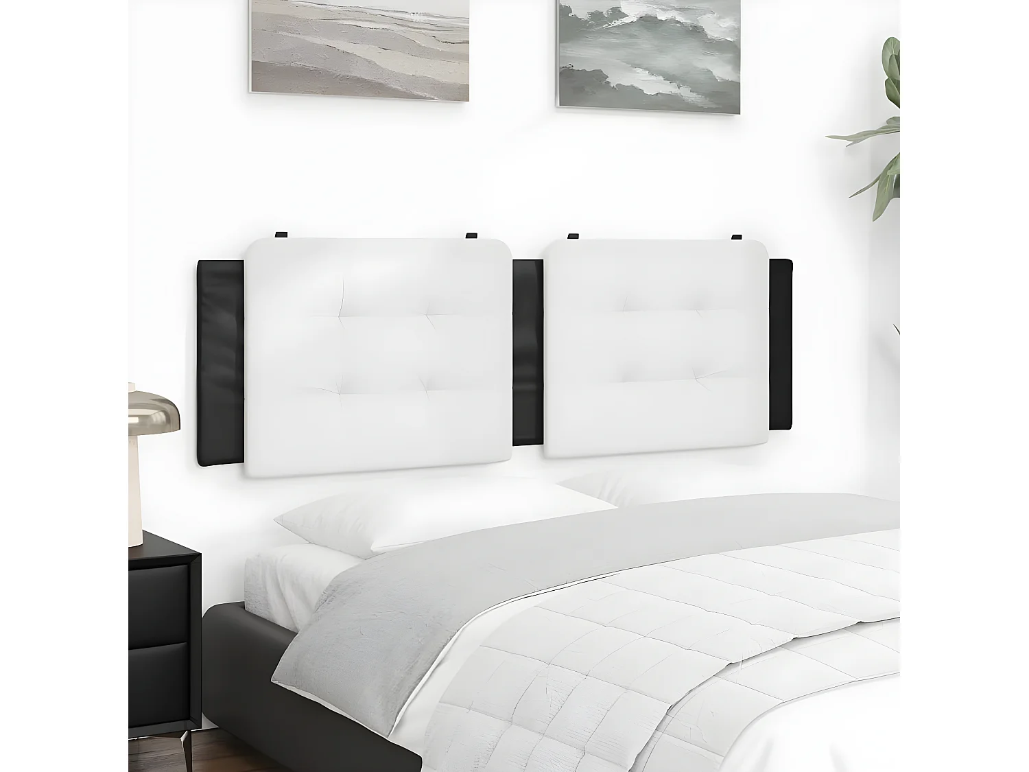 Coussin de tête de lit blanc et noir 160 cm similicuir