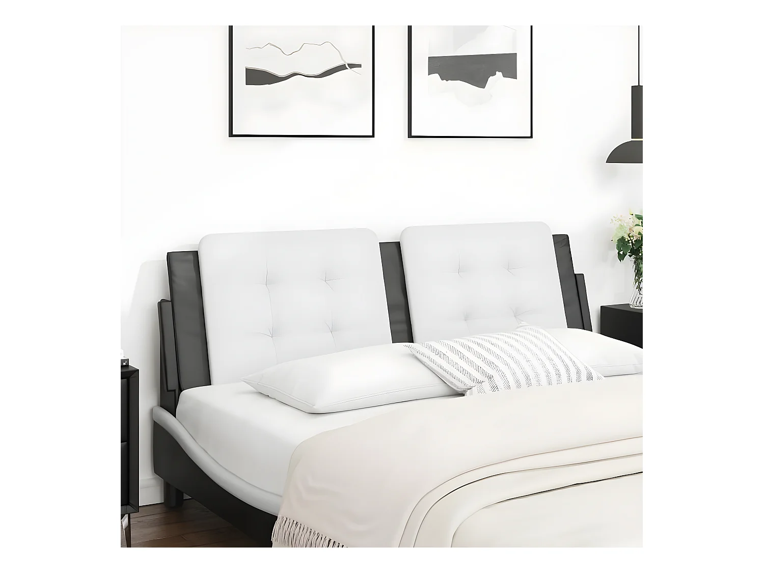 Coussin de tête de lit blanc et noir 160 cm similicuir