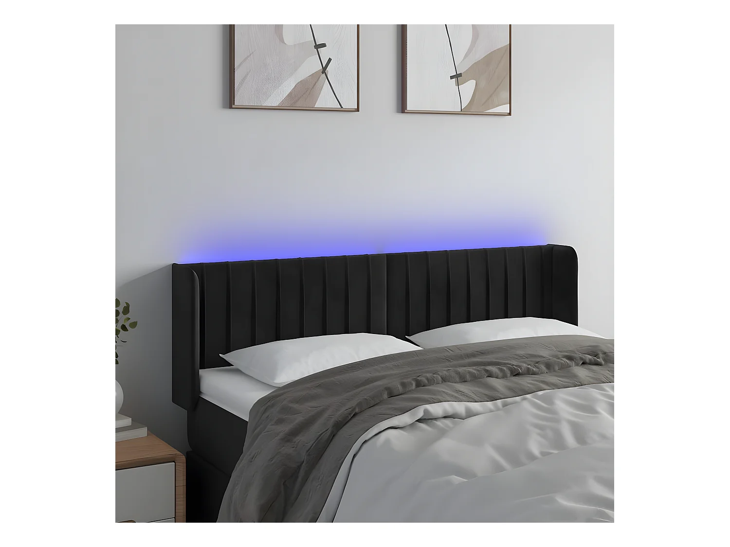 Tête de lit à LED Noir 147x16x78/88 cm Velours