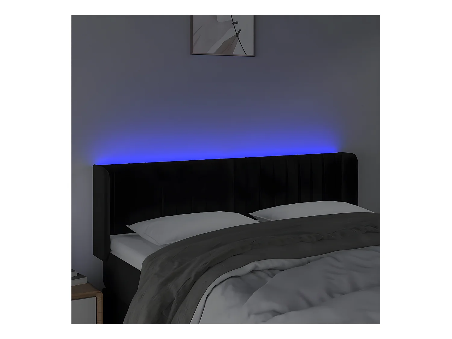 Cabeceira de cama c/ luzes LED veludo 147x16x78/88 cm preto