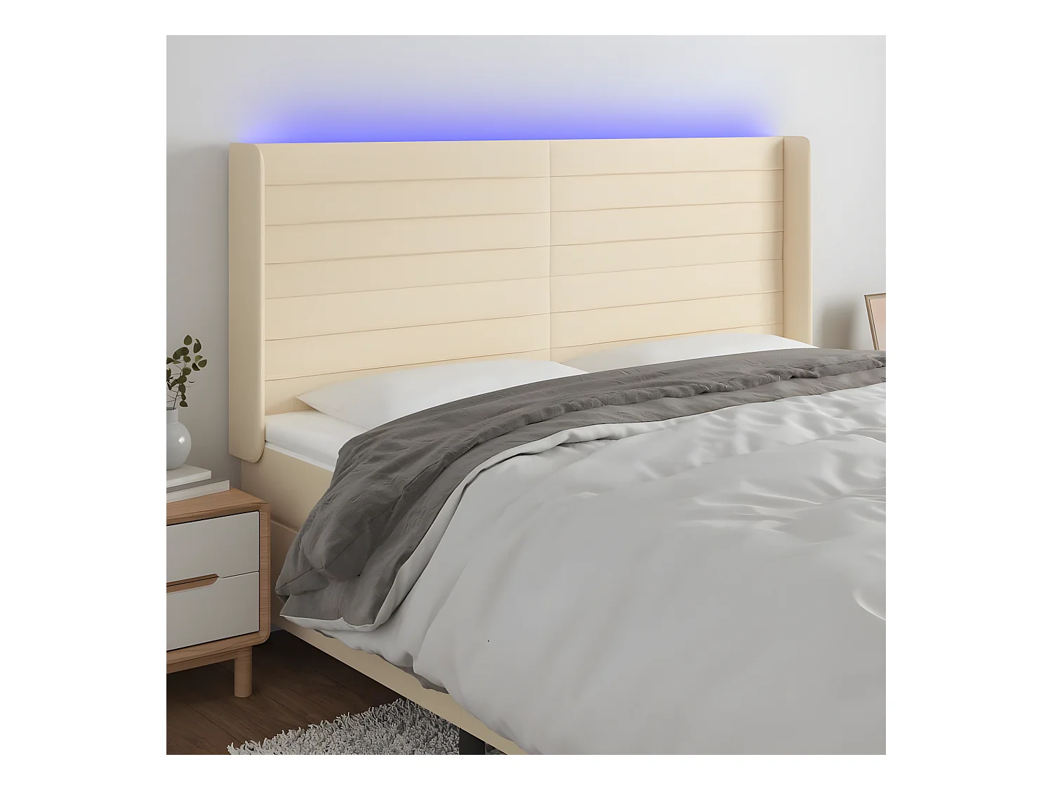 Tête de lit à LED Crème 163x16x118/128 cm Tissu