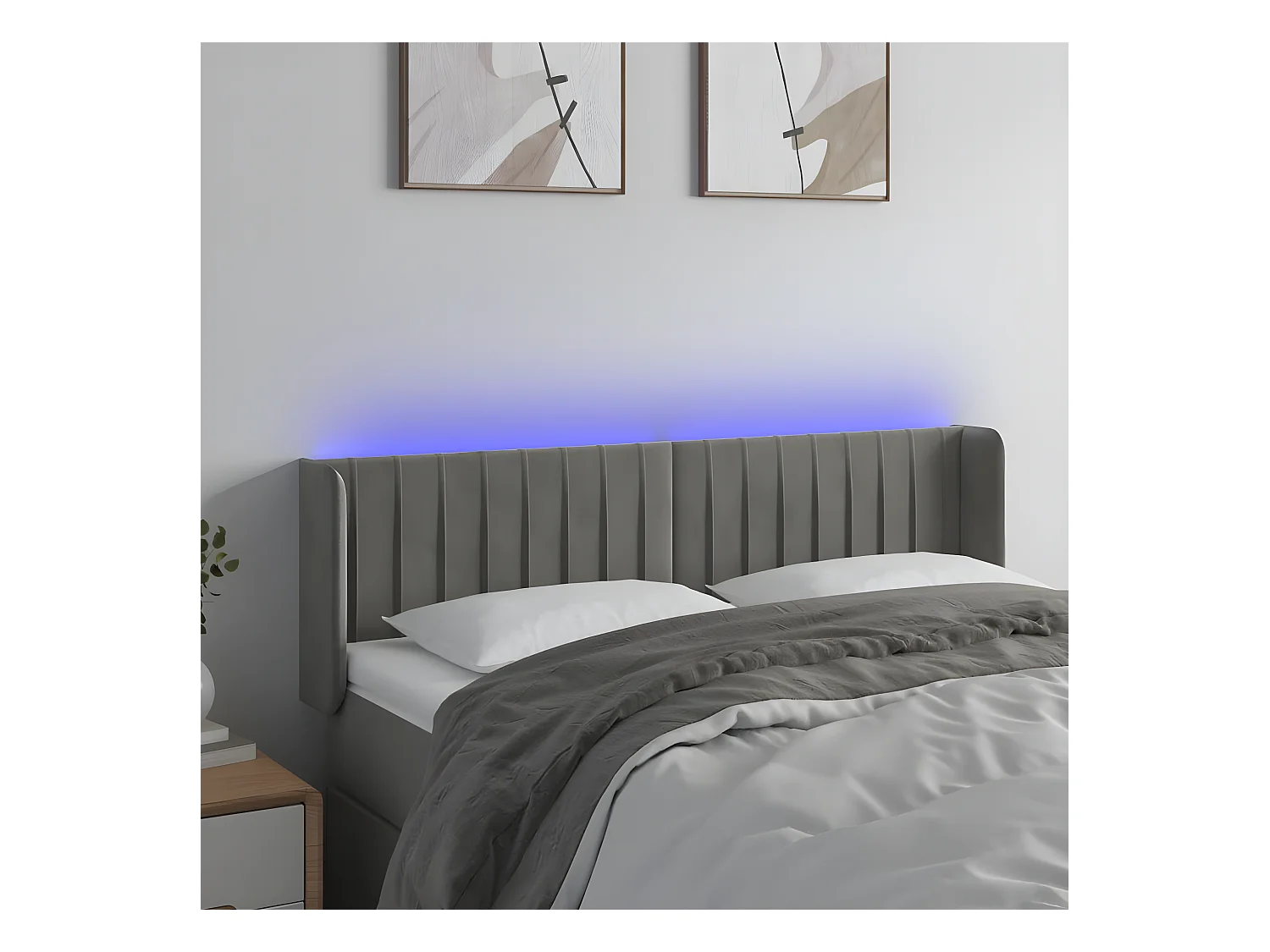Tête de lit à LED Gris clair 147x16x78/88 cm Velours