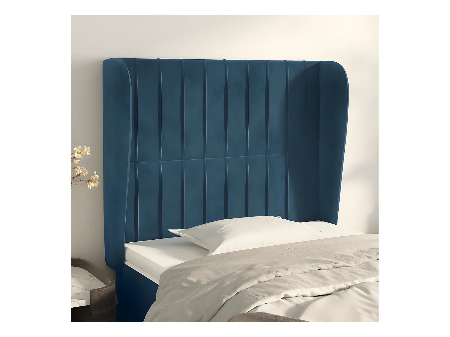 Tête de lit avec oreilles Bleu foncé 93x23x118/128 cm Velours