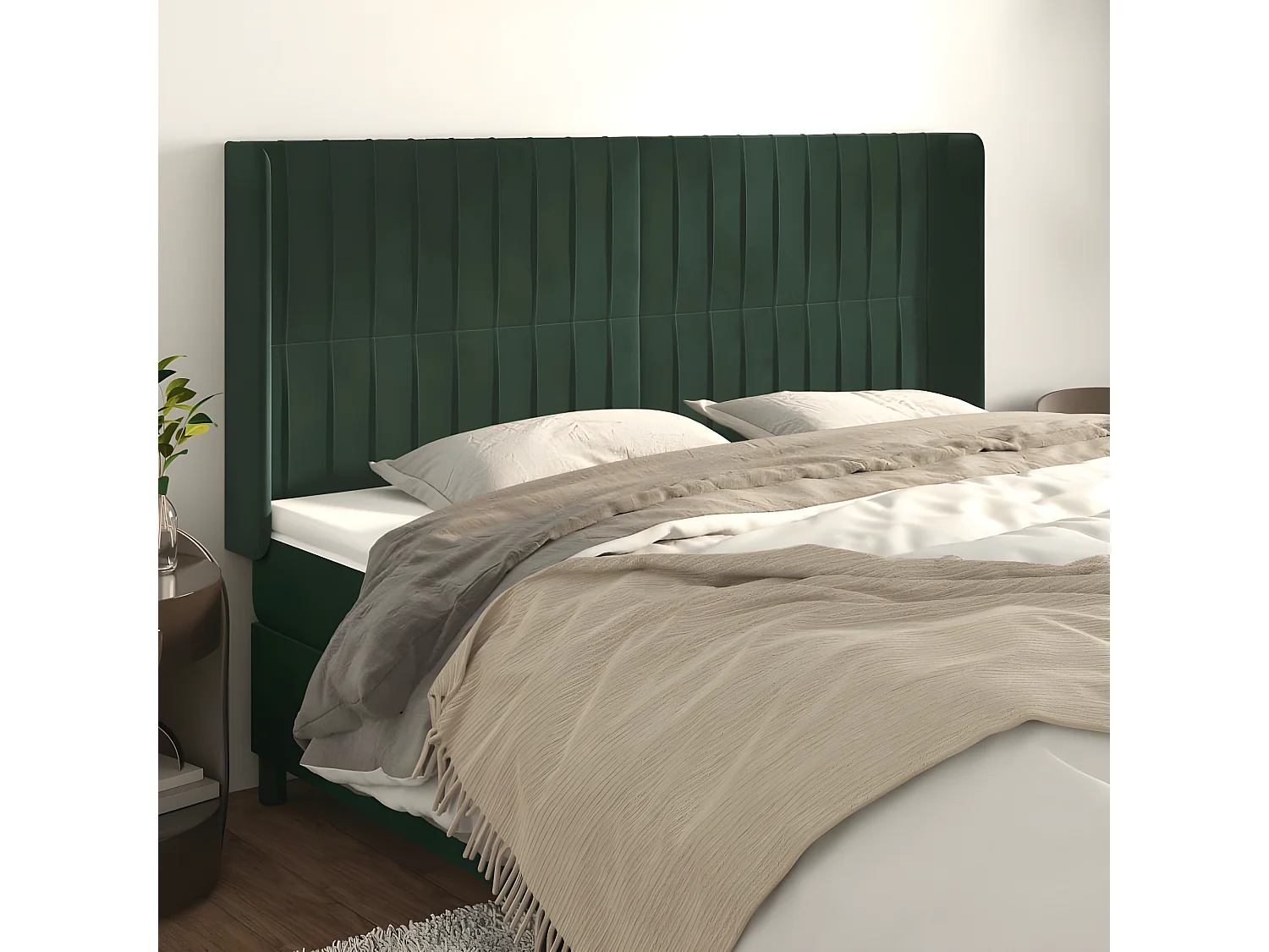 Tête de lit avec oreilles Vert foncé 183x16x118/128 cm Velours