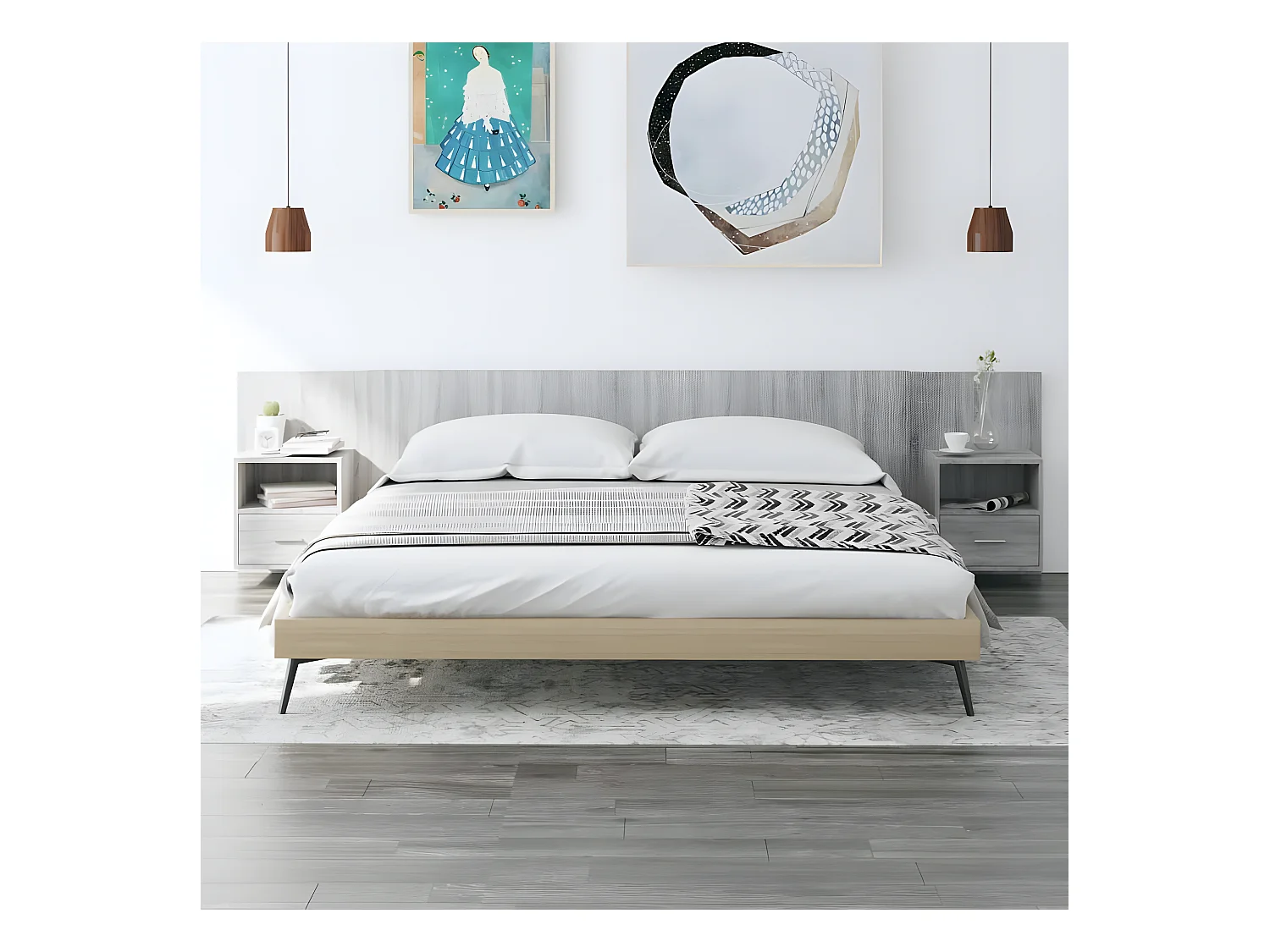 Tête de lit avec armoires Gris sonoma Bois d'ingénierie