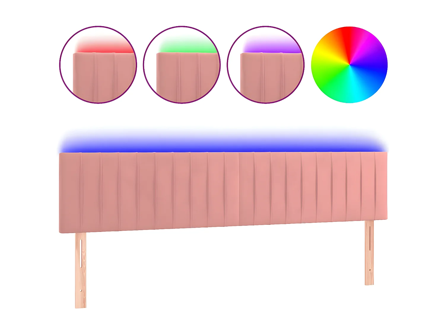 Cabeceira de cama c/ luzes LED veludo 160x5x78/88 cm rosa