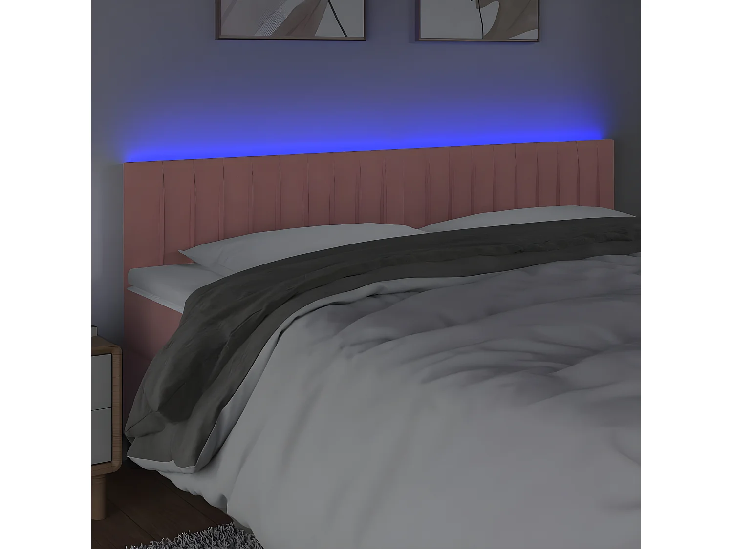 Cabeceira de cama c/ luzes LED veludo 160x5x78/88 cm rosa