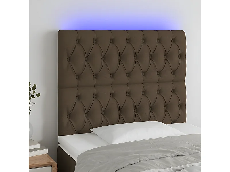 Cabeceira de cama c/ luzes LED tecido 90x7x118/128 cm castanho