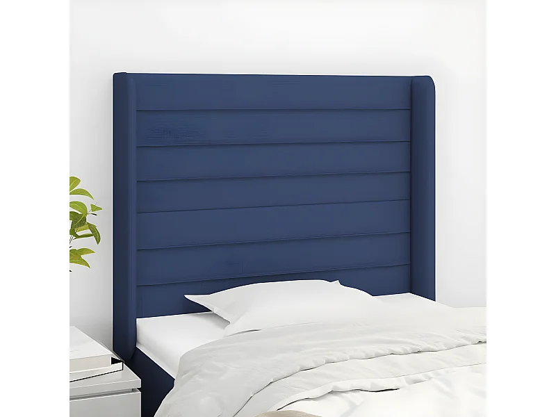 Cabecero con orejas de tela azul 83x16x118/128 cm