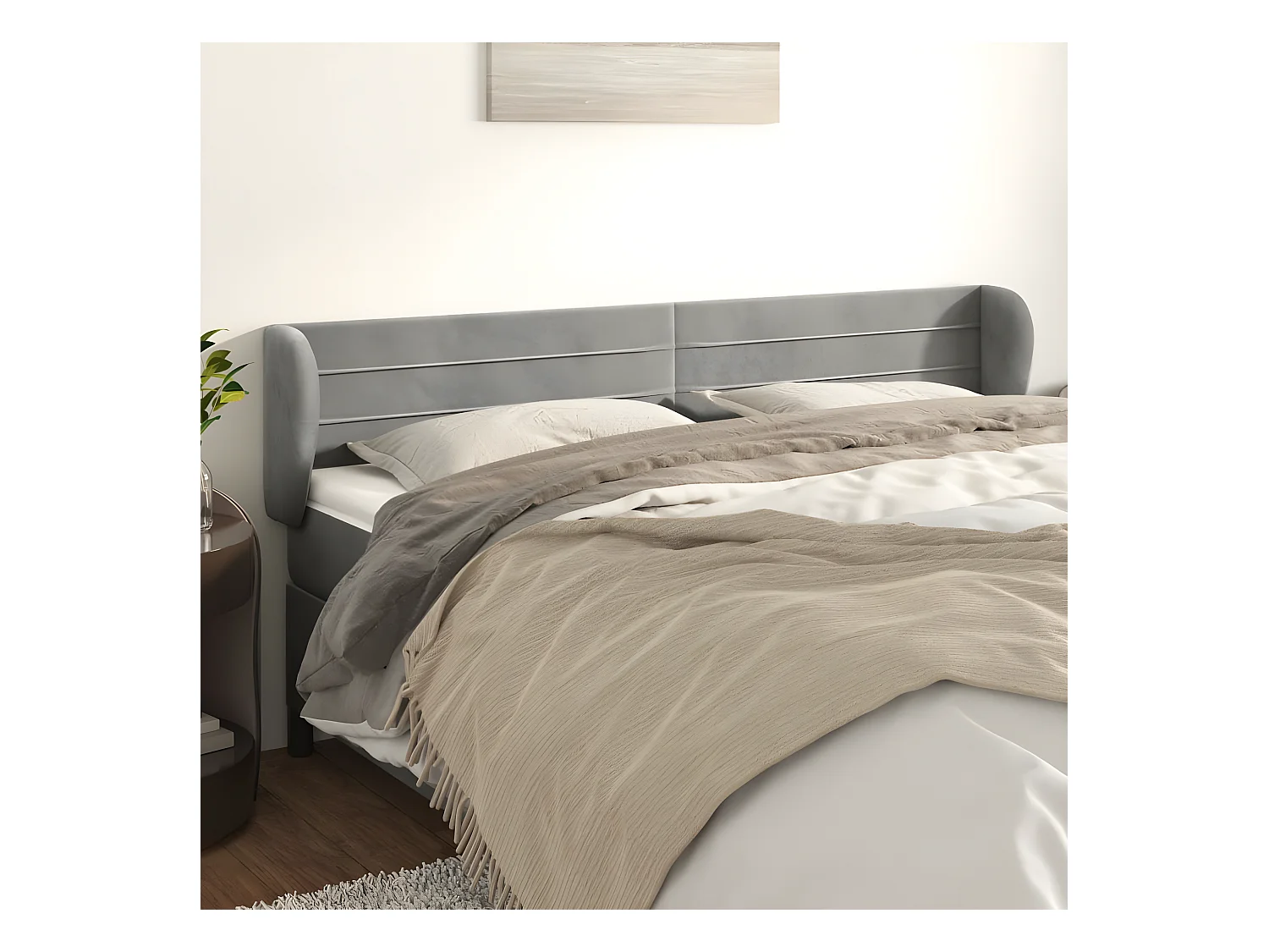 Tête de lit avec oreilles Gris clair 163x23x78/88 cm Velours