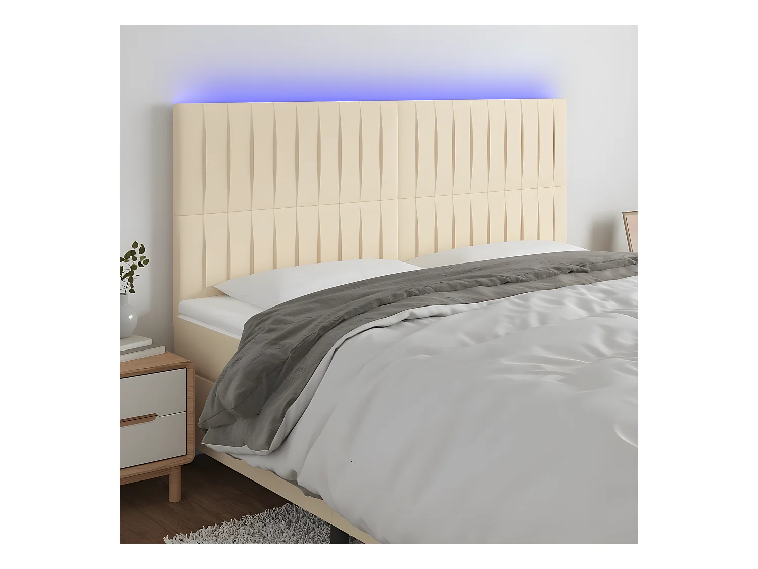 Tête de lit à LED Crème 180x5x118/128 cm Tissu
