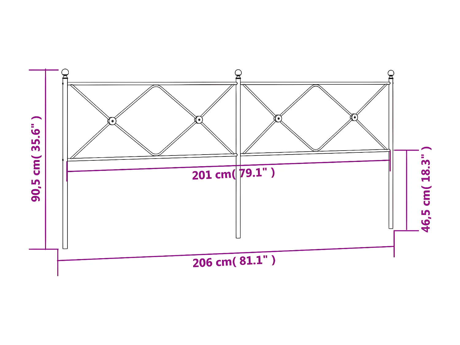 Tête de lit métal noir 200 cm
