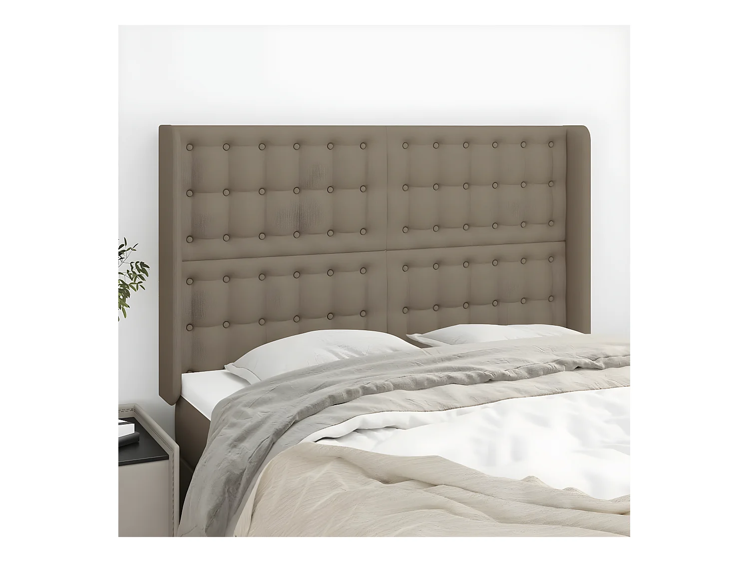 Hoofdbord met randen 147x16x118/128 cm stof taupe