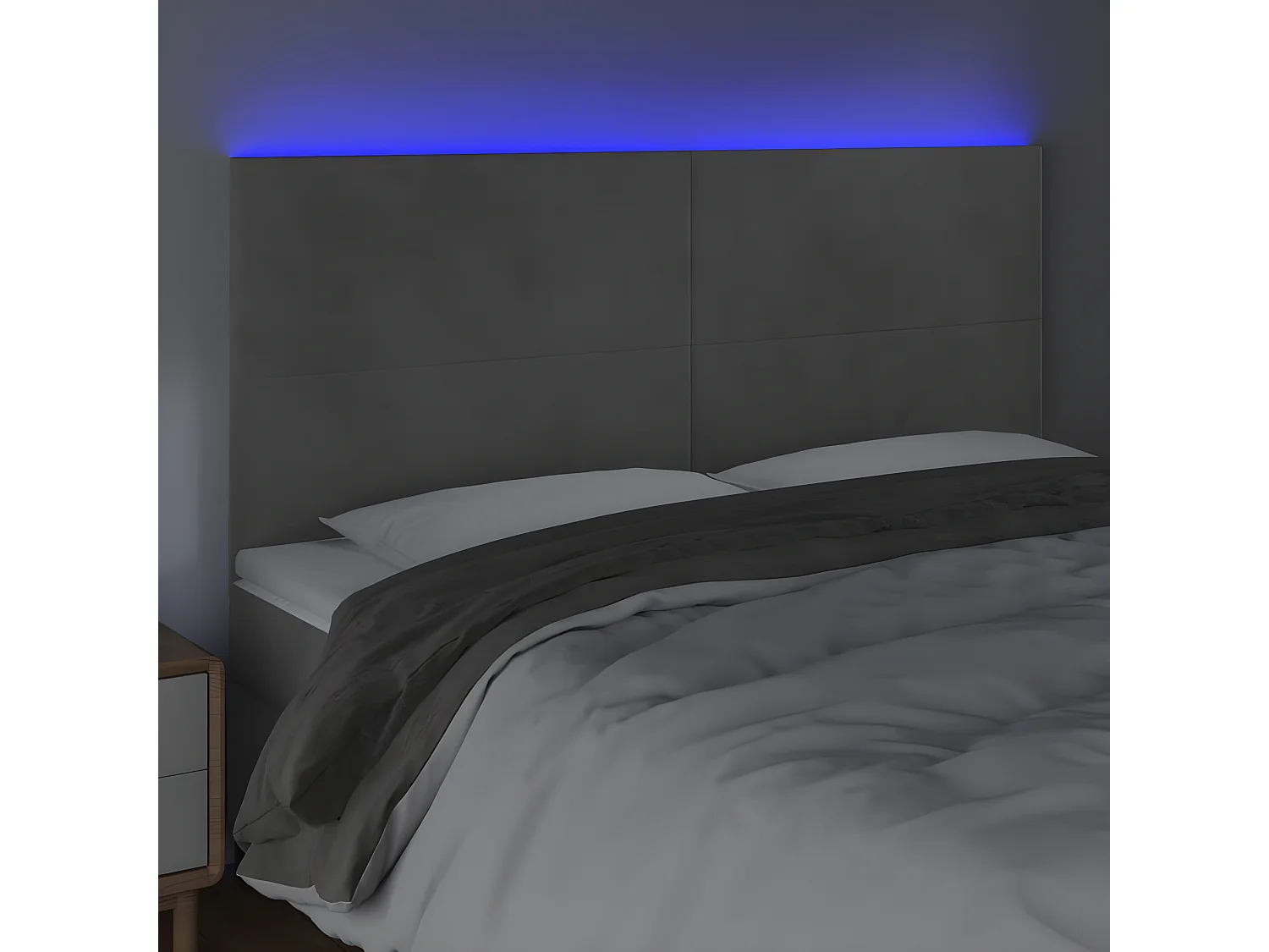 Cabeceira de cama c/ LED veludo 160x5x118/128 cm cinza-claro