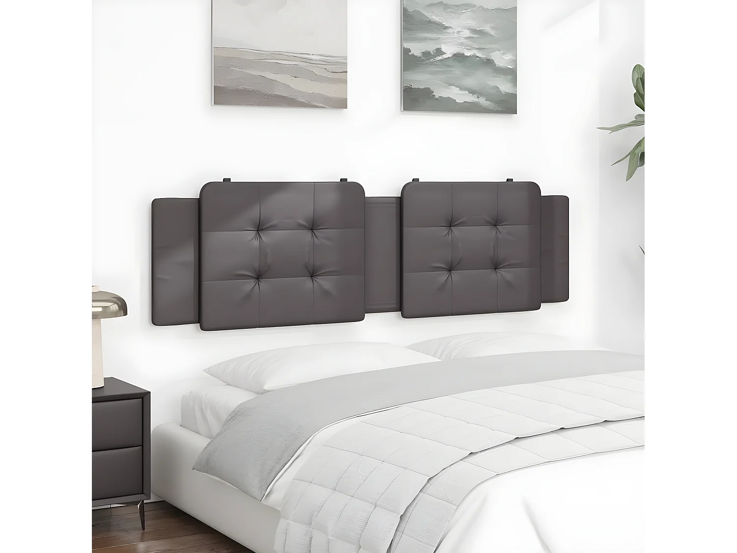 Coussin de tête de lit gris 180 cm similicuir